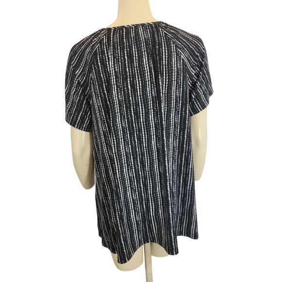 Rafaella Short Sleeve Blouse top Black & White Striped Tassled Medium - Picture 2 of 7